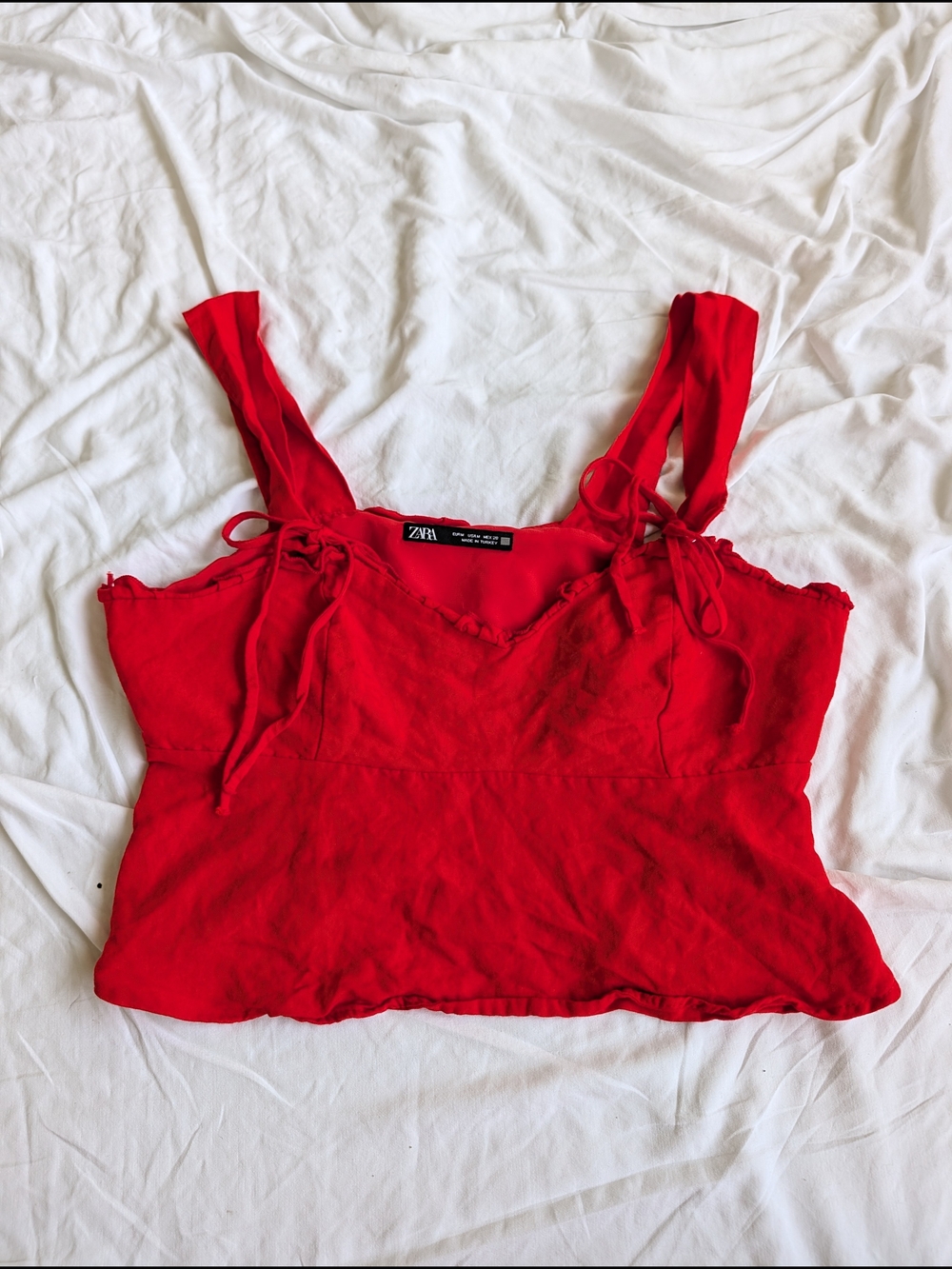 Zara Bright Red Tie-Shoulder Cropped Camisole
